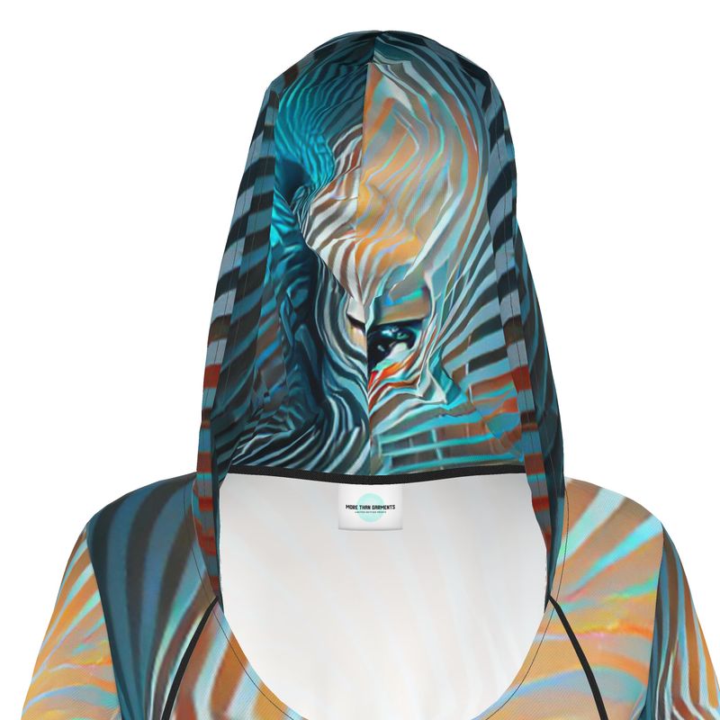 Attraction - Blue Striped Kangaroo Front Pocket, Mini Dress With Long Sleeves, Hooded Dress With Drawstring, Rox Sports Or Ponte Jersey Hoodie Dress