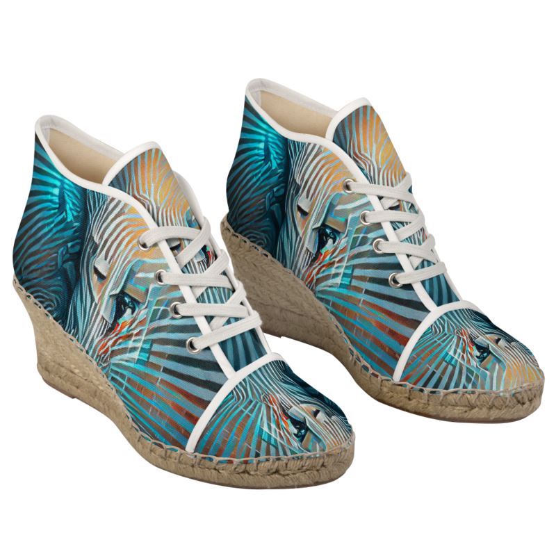 Attraction - Blue Striped Perfect For Standing Out In The Summer, Stylish Handmade Ladies Wedge Espadrilles