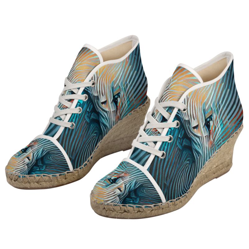 Attraction - Blue Striped Perfect For Standing Out In The Summer, Stylish Handmade Ladies Wedge Espadrilles