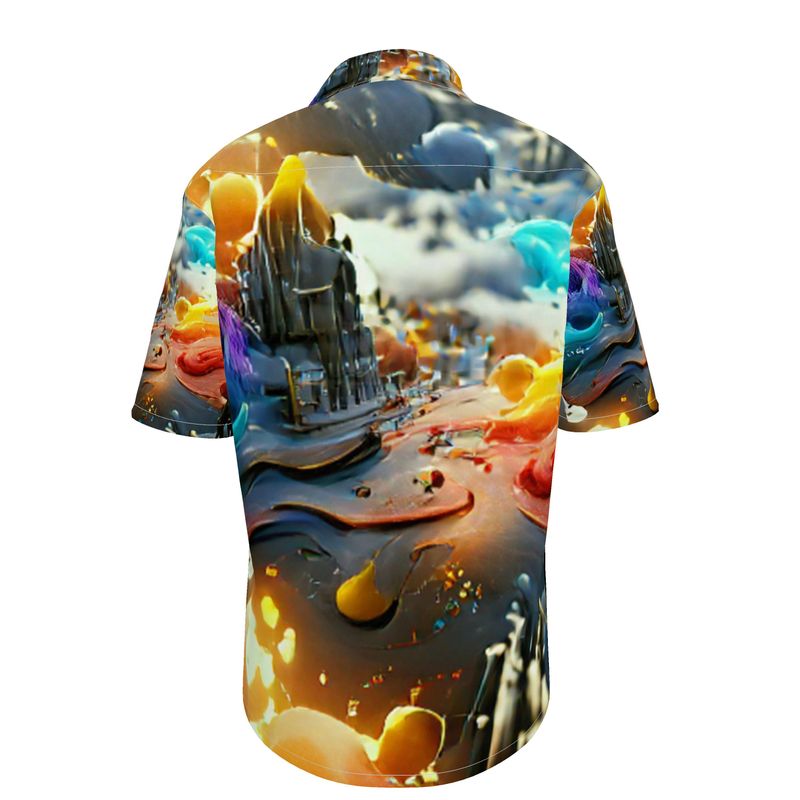 Iridescent - Multicoloured Short Sleeve Button Up, Mother Of Pearl Buttons, Breathable Fabric, Men's Short Sleeve Shirt