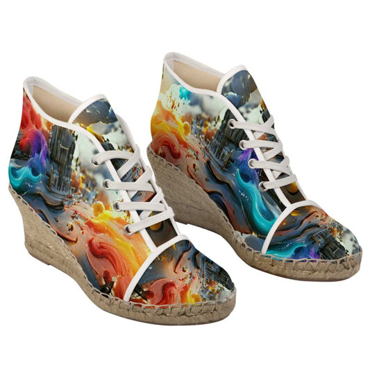 Iridescent - Multicoloured Perfect For Standing Out In The Summer, Stylish Handmade Ladies Wedge Espadrilles