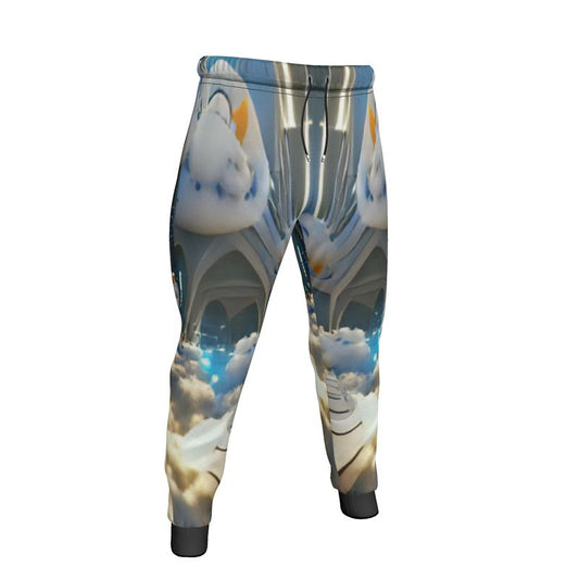 Heavenly Cloud - Blue and White Lined Side Pockets, Slim Fit Leg With Elastic Waist, Stylish Men's Jogging Bottoms
