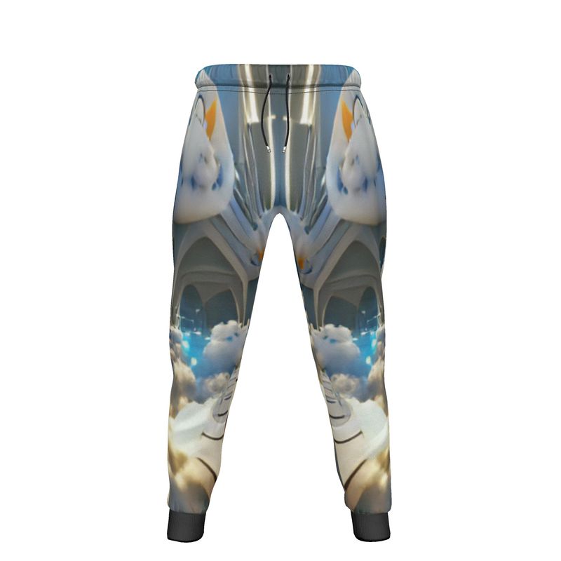 Heavenly Cloud - Blue and White Lined Side Pockets, Slim Fit Leg With Elastic Waist, Stylish Men's Jogging Bottoms