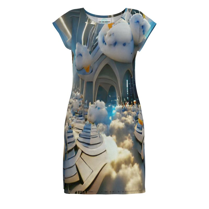 Heavenly Cloud - Blue and White Easily Transform From Casual To Smart, Full Print Ladies Tunic T-Shirt