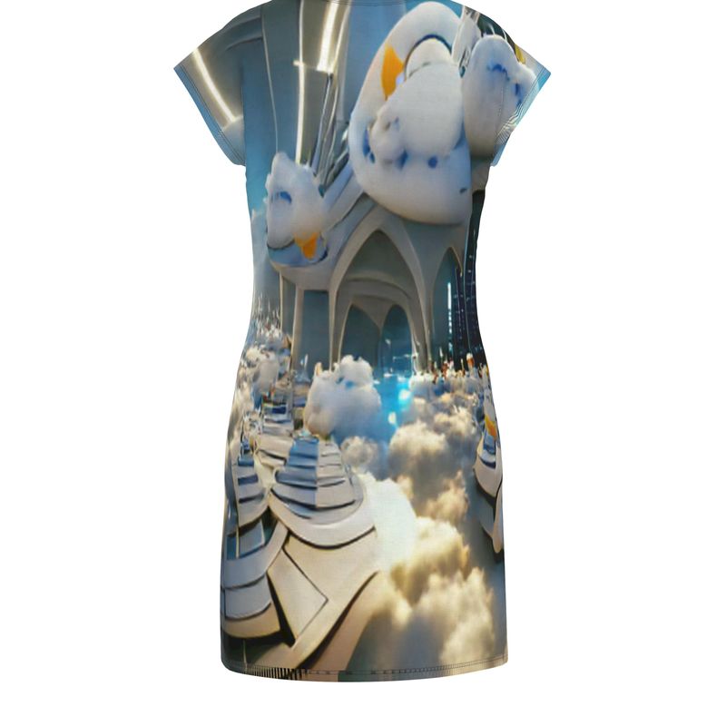 Heavenly Cloud - Blue and White Easily Transform From Casual To Smart, Full Print Ladies Tunic T-Shirt