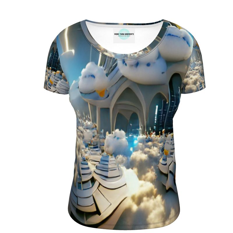 Heavenly Cloud - Blue and White Soft And Durable Fabric, Flattering, Relaxed Shape, Ladies Scoop Neck T-Shirt