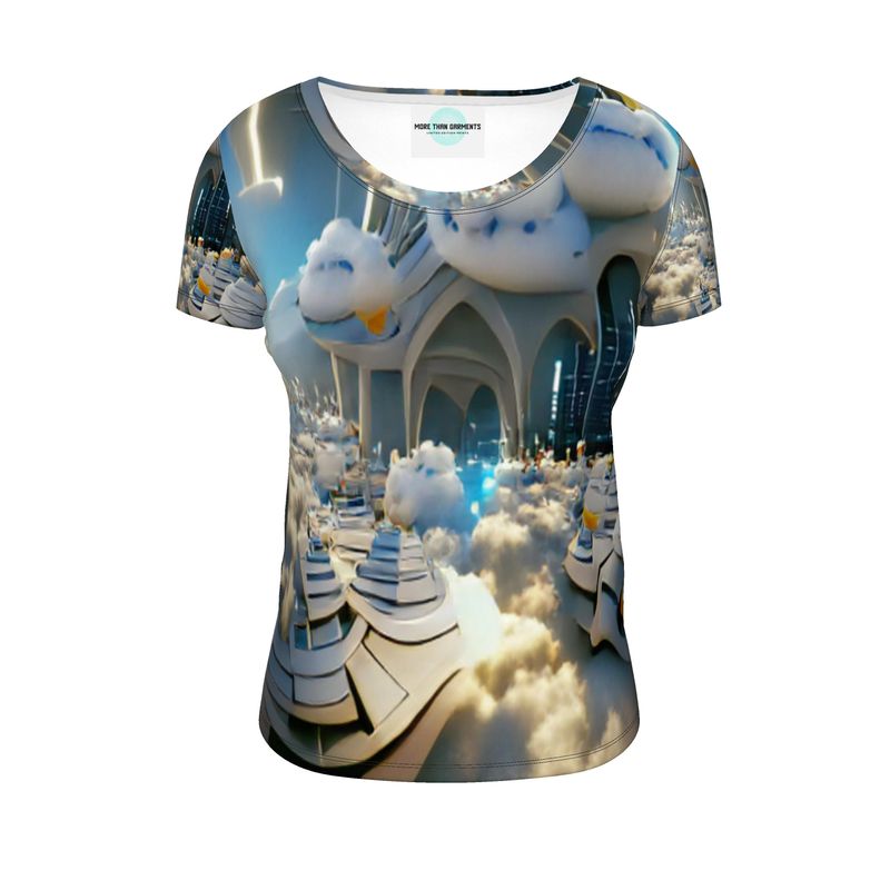 Heavenly Cloud - Blue and White Soft And Durable Fabric, Flattering, Relaxed Shape, Ladies Scoop Neck T-Shirt