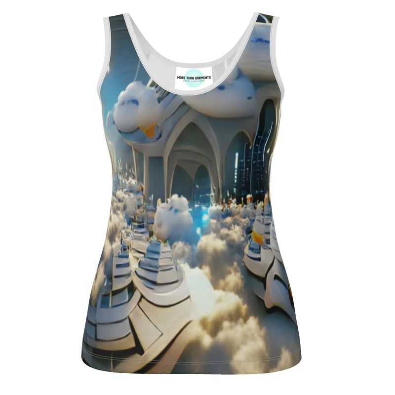 Heavenly Cloud - Blue and White Scoop Neck, Higher At The Back Ladies Vest Top