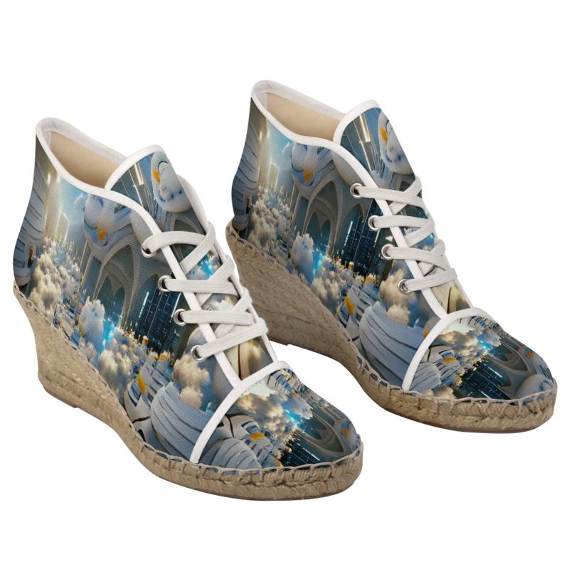 Heavenly Cloud - Blue and White Perfect For Standing Out In The Summer, Stylish Handmade Ladies Wedge Espadrilles