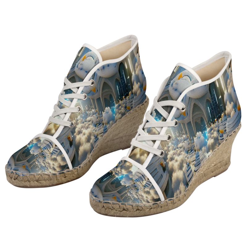 Heavenly Cloud - Blue and White Perfect For Standing Out In The Summer, Stylish Handmade Ladies Wedge Espadrilles