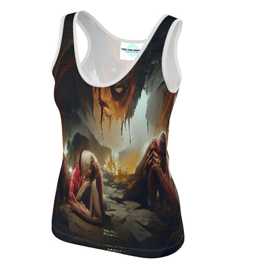 Agony - Black, Red and Brown Scoop Neck, Higher At The Back Ladies Vest Top