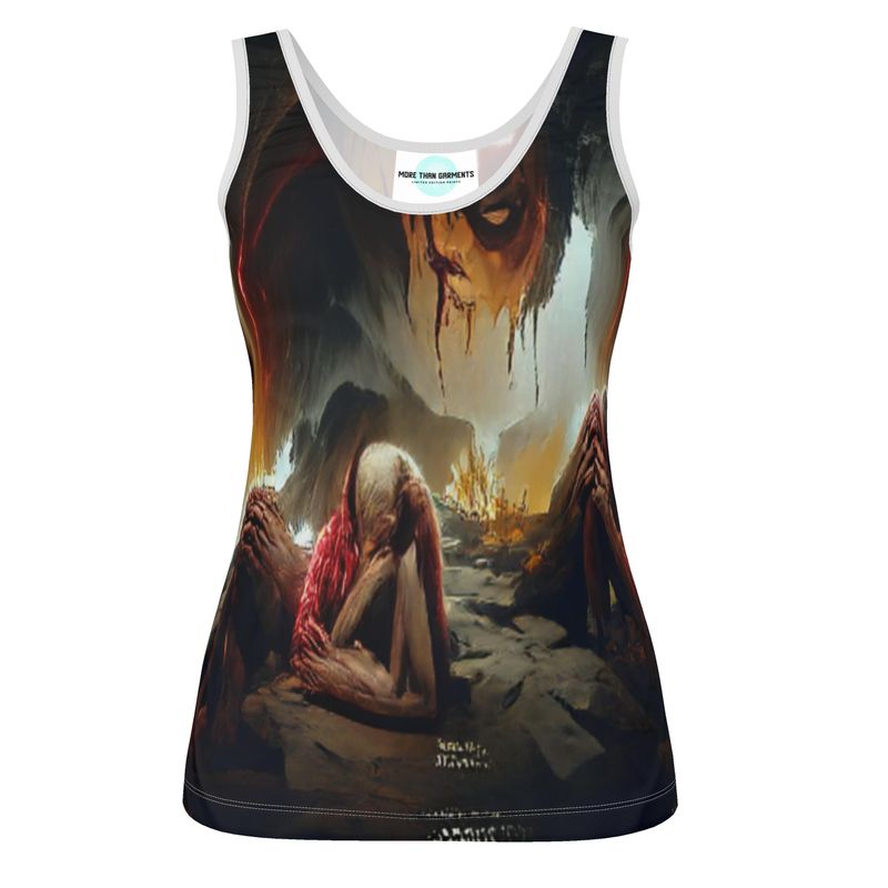 Agony - Black, Red and Brown Scoop Neck, Higher At The Back Ladies Vest Top