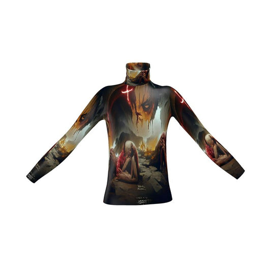 Agony - Black, Red and Brown Long Sleeves, Men's Slim Fit Roll Neck