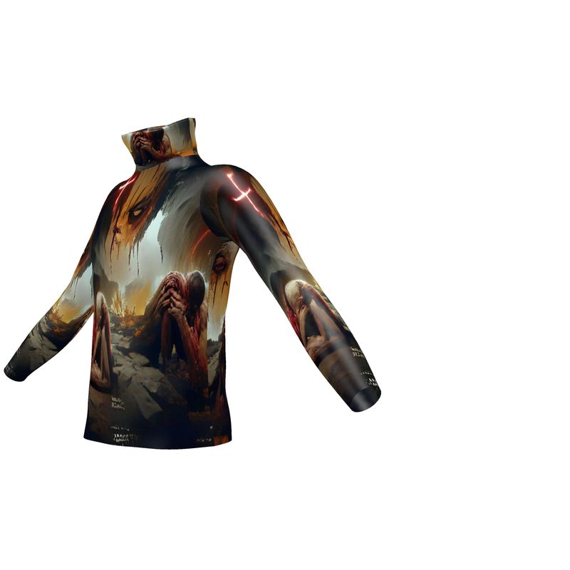 Agony - Black, Red and Brown Long Sleeves, Men's Slim Fit Roll Neck