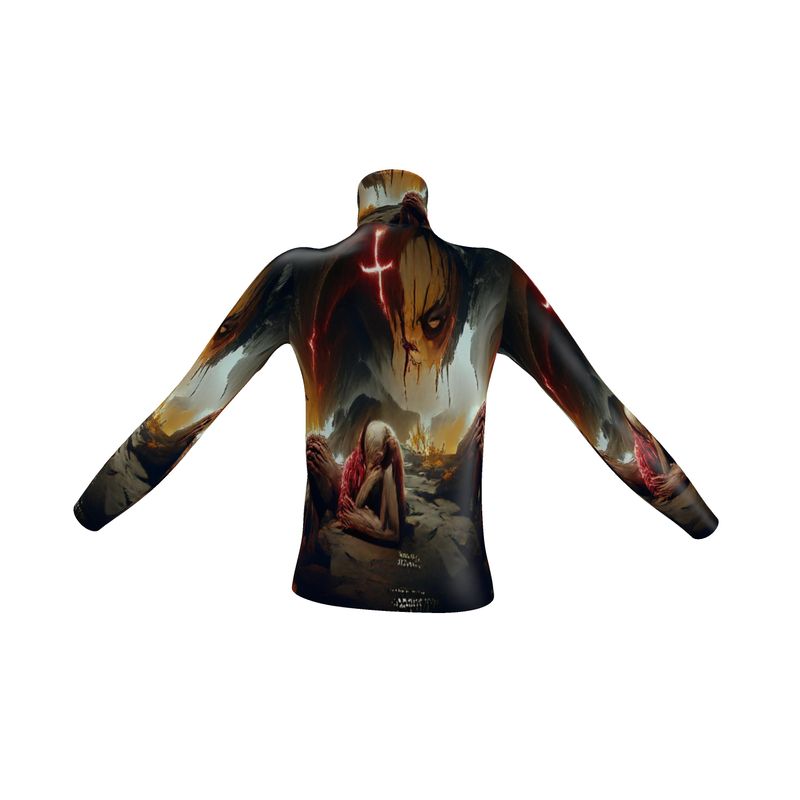 Agony - Black, Red and Brown Long Sleeves, Men's Slim Fit Roll Neck