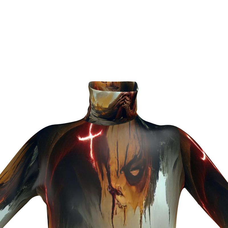 Agony - Black, Red and Brown Long Sleeves, Men's Slim Fit Roll Neck