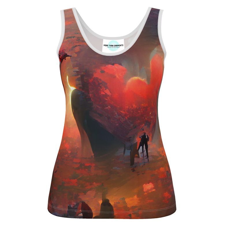 Love - Red & Black Scoop Neck, Higher At The Back Ladies Vest Top