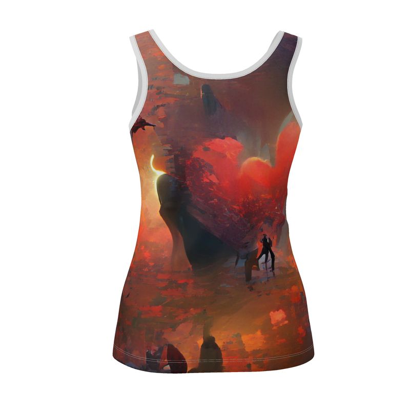 Love - Red & Black Scoop Neck, Higher At The Back Ladies Vest Top