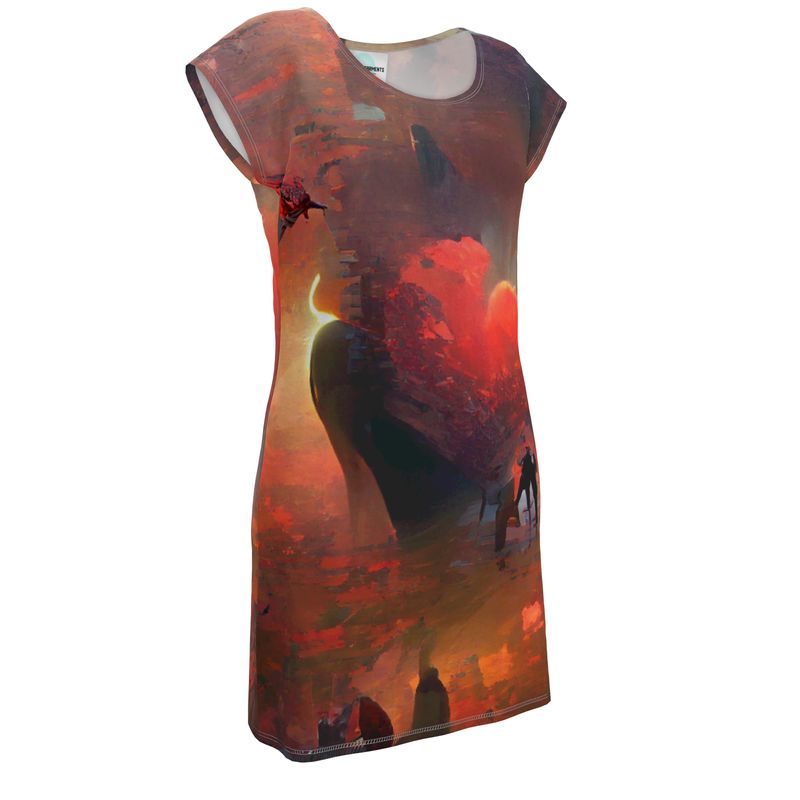 Love - Red & Black Easily Transform From Casual To Smart, Full Print Ladies Tunic T-Shirt