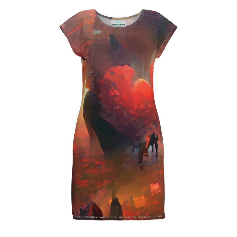 Love - Red & Black Easily Transform From Casual To Smart, Full Print Ladies Tunic T-Shirt