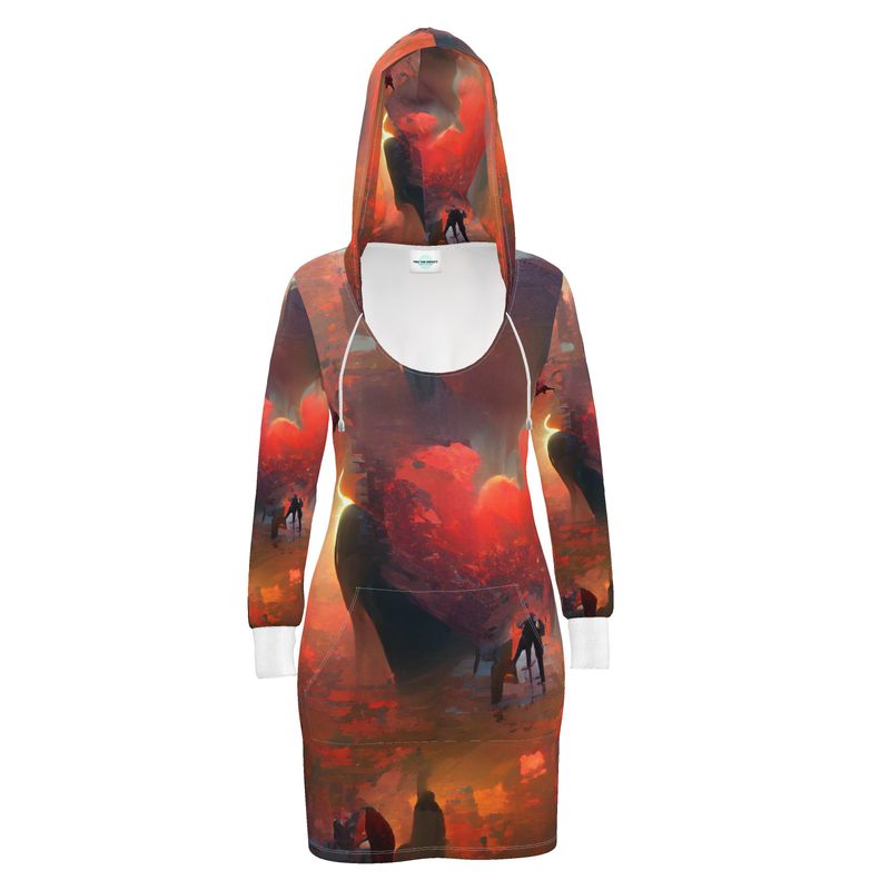 Love - Red & Black Kangaroo Front Pocket, Mini Dress With Long Sleeves, Hooded Dress With Drawstring, Rox Sports Or Ponte Jersey Hoodie Dress