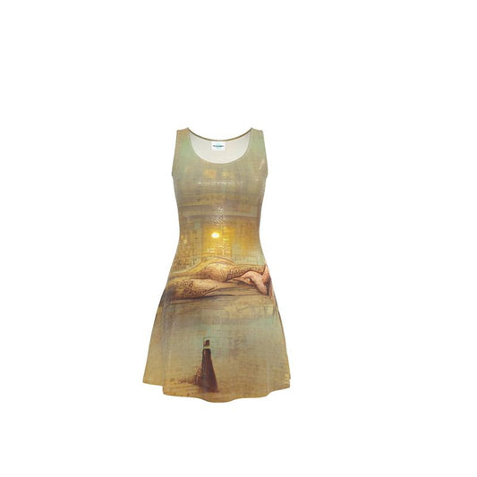 Lust - Beige Crush Velour - Stretchy & Shimmery Chain Jersey - Lightweight & Breathable A-Line Skater Dress