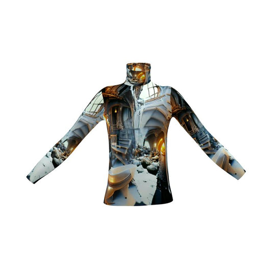 Astonished - Gold Brown & Blue Long Sleeves, Men's Slim Fit Roll Neck