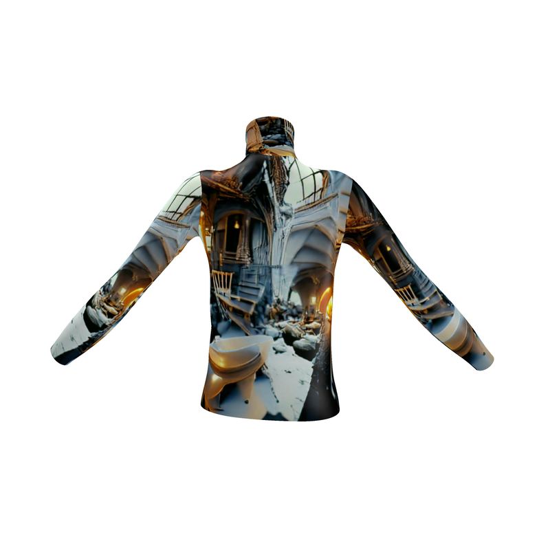 Astonished - Gold Brown & Blue Long Sleeves, Men's Slim Fit Roll Neck