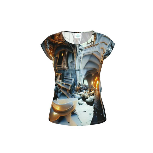 Astonished - Gold Brown & Blue Ideal For Special Occasions, Comfortable Stretchy Fabric, Relaxed Fit, Ladies Loose Fit T-Shirt