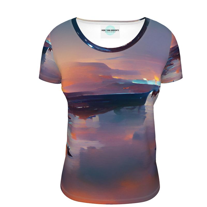 Calm - Purple & Blue Soft And Durable Fabric, Flattering, Relaxed Shape, Ladies Scoop Neck T-Shirt