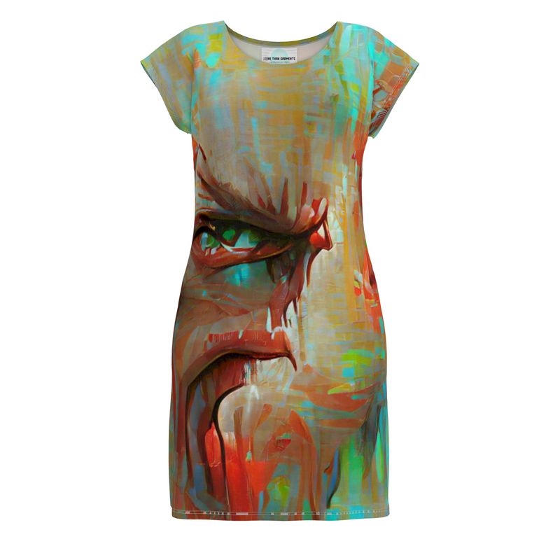 Infuriated - Red & Sky Blue Easily Transform From Casual To Smart, Full Print Ladies Tunic T-Shirt