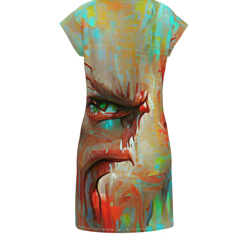 Infuriated - Red & Sky Blue Easily Transform From Casual To Smart, Full Print Ladies Tunic T-Shirt