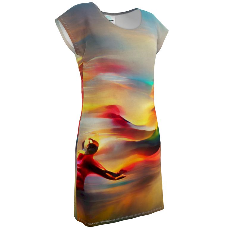 Elation - Red, Green & Yellow Easily Transform From Casual To Smart, Full Print Ladies Tunic T-Shirt