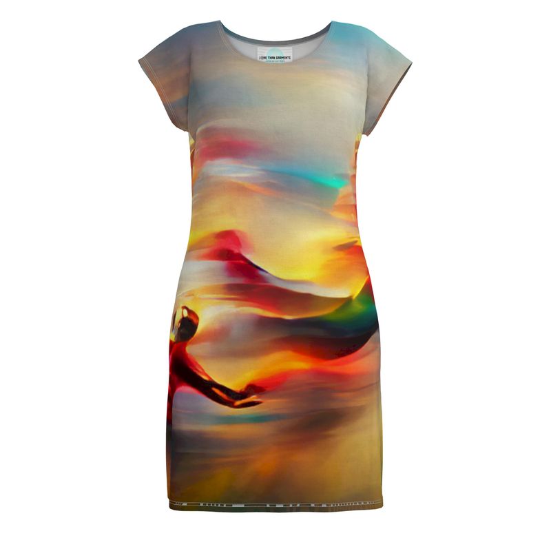 Elation - Red, Green & Yellow Easily Transform From Casual To Smart, Full Print Ladies Tunic T-Shirt