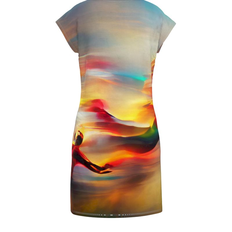 Elation - Red, Green & Yellow Easily Transform From Casual To Smart, Full Print Ladies Tunic T-Shirt