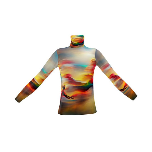 Elation - Red, Green & Yellow Long Sleeves, Men's Slim Fit Roll Neck