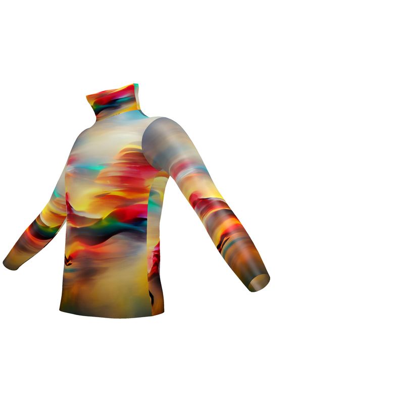 Elation - Red, Green & Yellow Long Sleeves, Men's Slim Fit Roll Neck