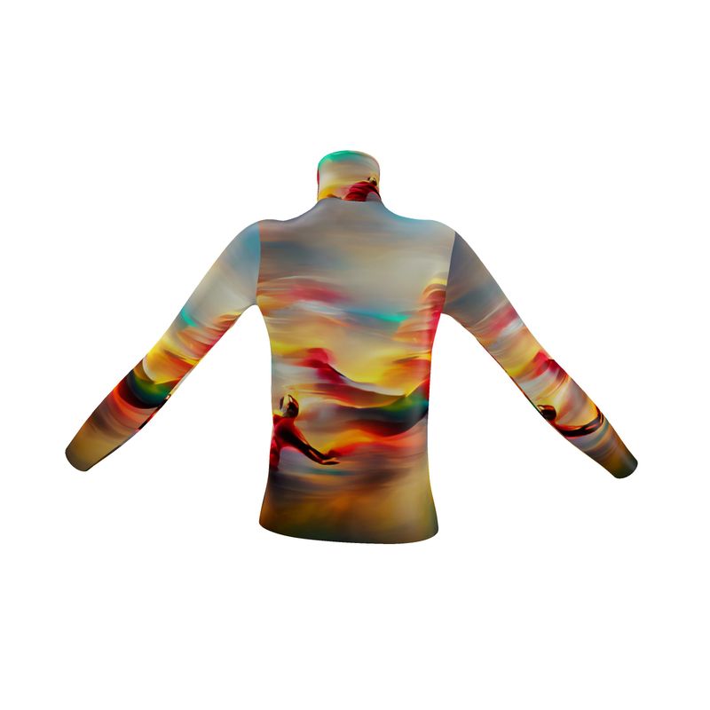 Elation - Red, Green & Yellow Long Sleeves, Men's Slim Fit Roll Neck