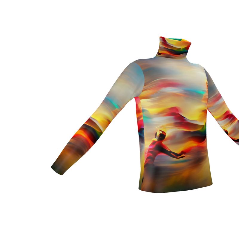 Elation - Red, Green & Yellow Long Sleeves, Men's Slim Fit Roll Neck