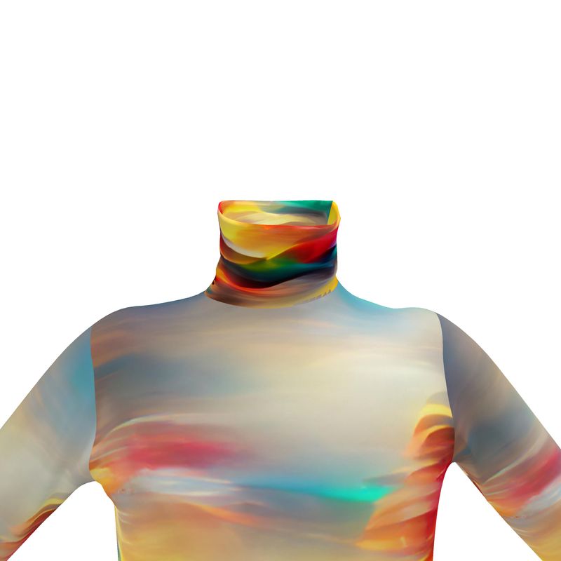 Elation - Red, Green & Yellow Long Sleeves, Men's Slim Fit Roll Neck