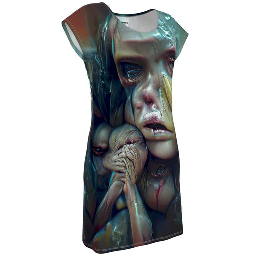 Vulnerable - Graphic Blue & Black Easily Transform From Casual To Smart, Full Print Ladies Tunic T-Shirt