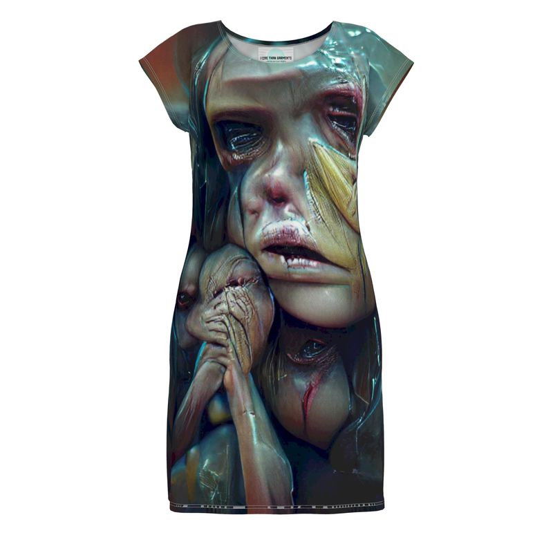 Vulnerable - Graphic Blue & Black Easily Transform From Casual To Smart, Full Print Ladies Tunic T-Shirt