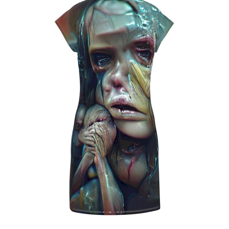 Vulnerable - Graphic Blue & Black Easily Transform From Casual To Smart, Full Print Ladies Tunic T-Shirt