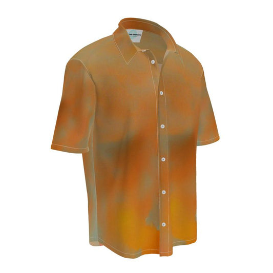 Insightful - Brown & Orange Short Sleeve Button Up, Mother Of Pearl Buttons, Breathable Fabric, Men's Short Sleeve Shirt