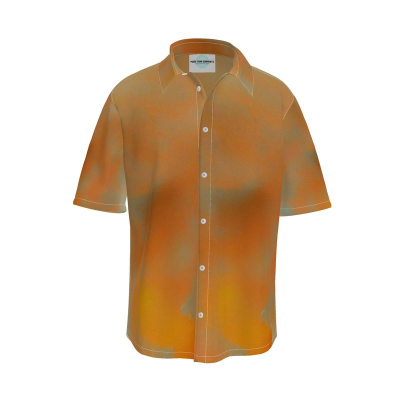 Insightful - Brown & Orange Short Sleeve Button Up, Mother Of Pearl Buttons, Breathable Fabric, Men's Short Sleeve Shirt