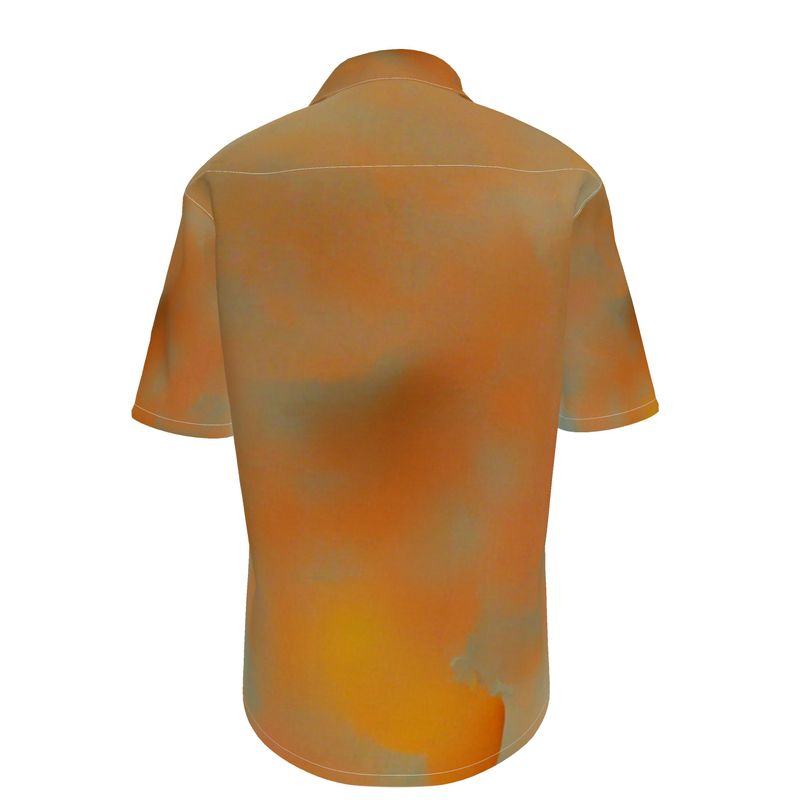 Insightful - Brown & Orange Short Sleeve Button Up, Mother Of Pearl Buttons, Breathable Fabric, Men's Short Sleeve Shirt