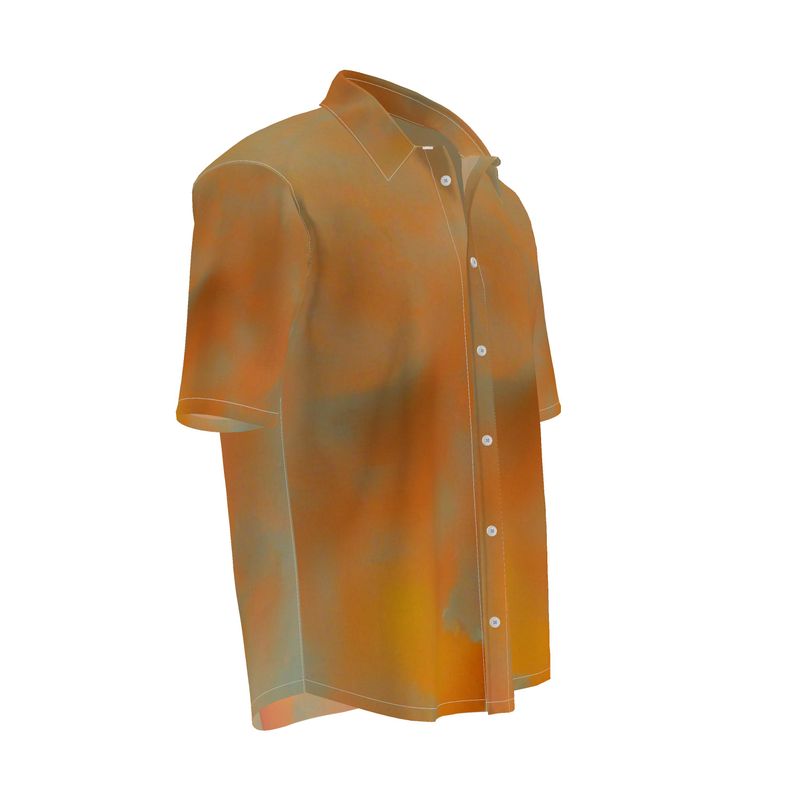 Insightful - Brown & Orange Short Sleeve Button Up, Mother Of Pearl Buttons, Breathable Fabric, Men's Short Sleeve Shirt