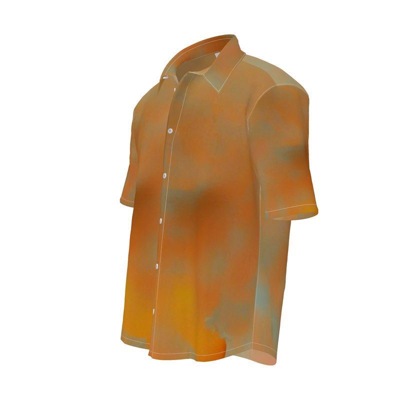 Insightful - Brown & Orange Short Sleeve Button Up, Mother Of Pearl Buttons, Breathable Fabric, Men's Short Sleeve Shirt