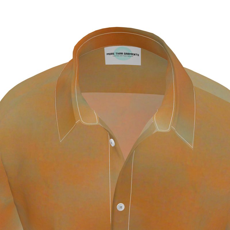 Insightful - Brown & Orange Short Sleeve Button Up, Mother Of Pearl Buttons, Breathable Fabric, Men's Short Sleeve Shirt