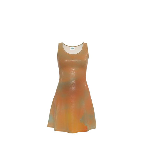 Insightful - Brown & Orange Crush Velour - Stretchy & Shimmery Chain Jersey - Lightweight & Breathable A-Line Skater Dress